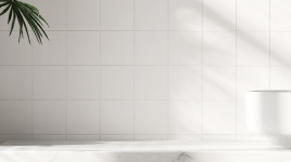 White tiled background with plant