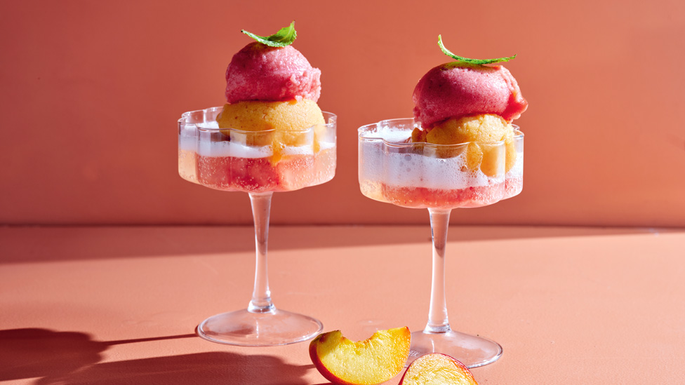 Frozen peach and pineapple bellinis