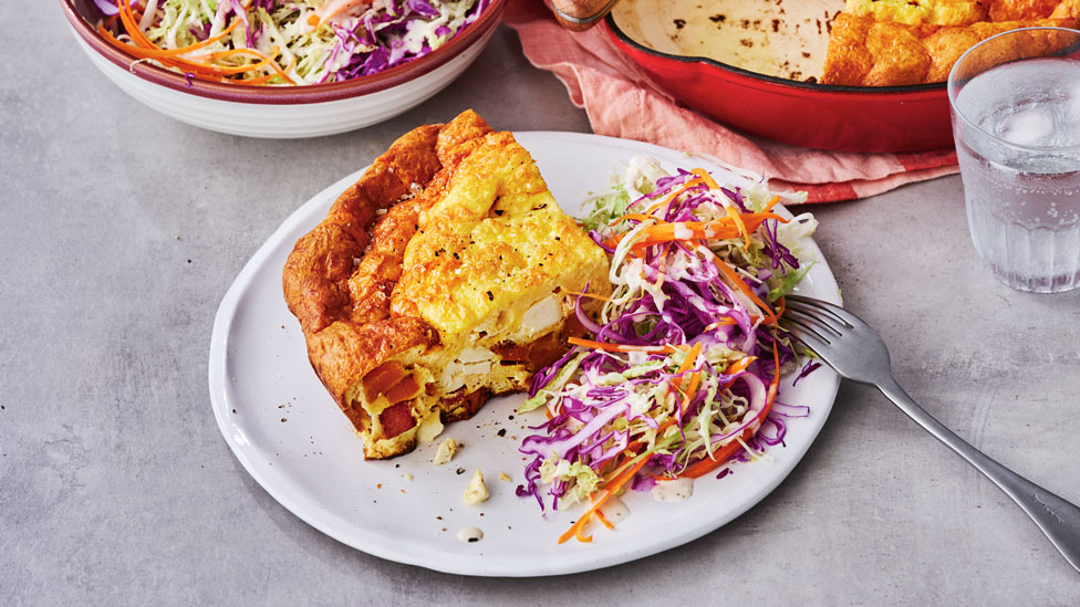 Fetta, bacon and sweet potato frittata with slaw 