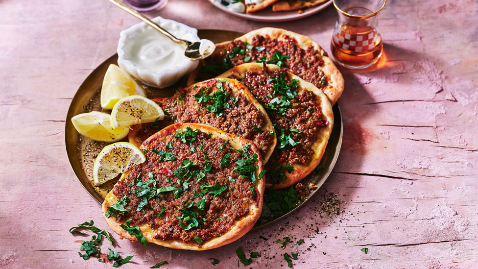 Syrian sfeeha (open meat pie)