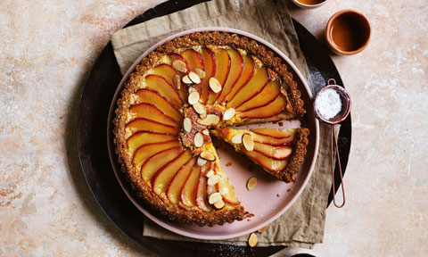 Poached pear frangipane tart
