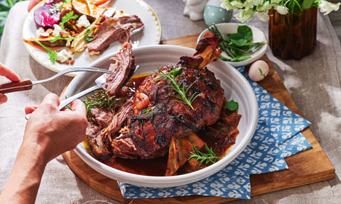 Sticky slow-roasted lamb with sherry vinegar glaze