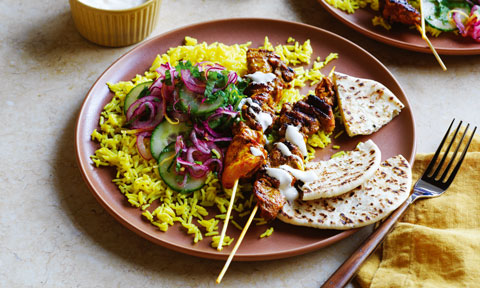 Chicken Masala Skewers with Turmeric Rice Recipe | Coles