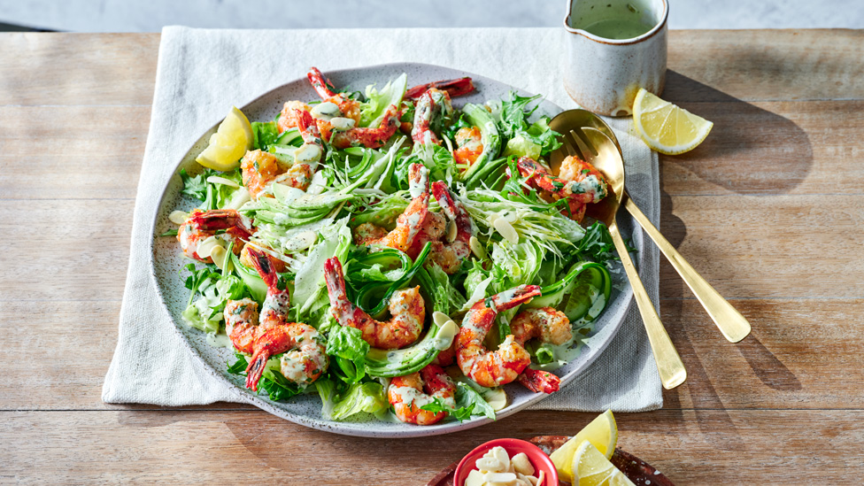 Garlic prawn green goddess salad