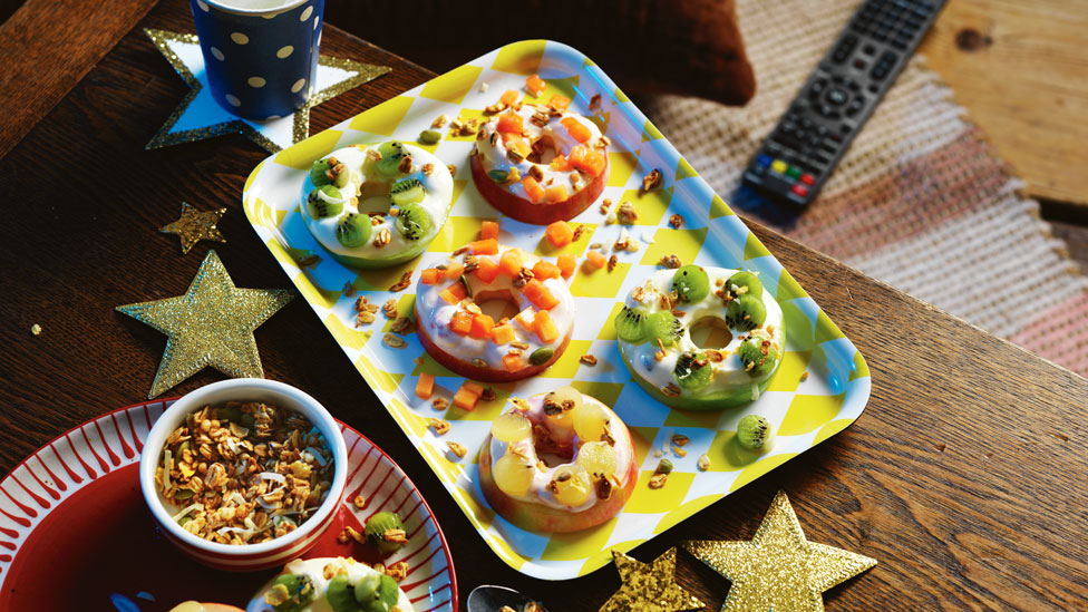 Apple doughnuts with yoghurt icing