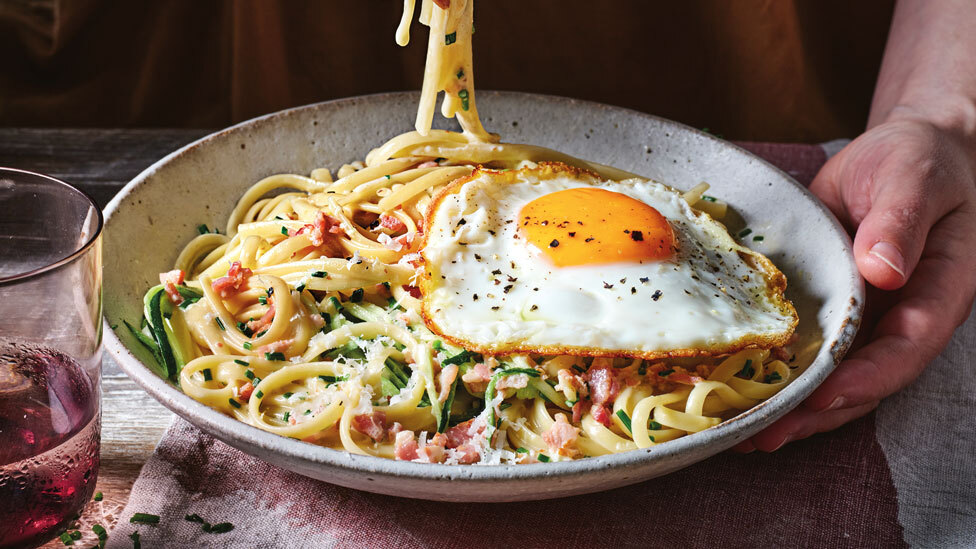 Egg and bacon linguine