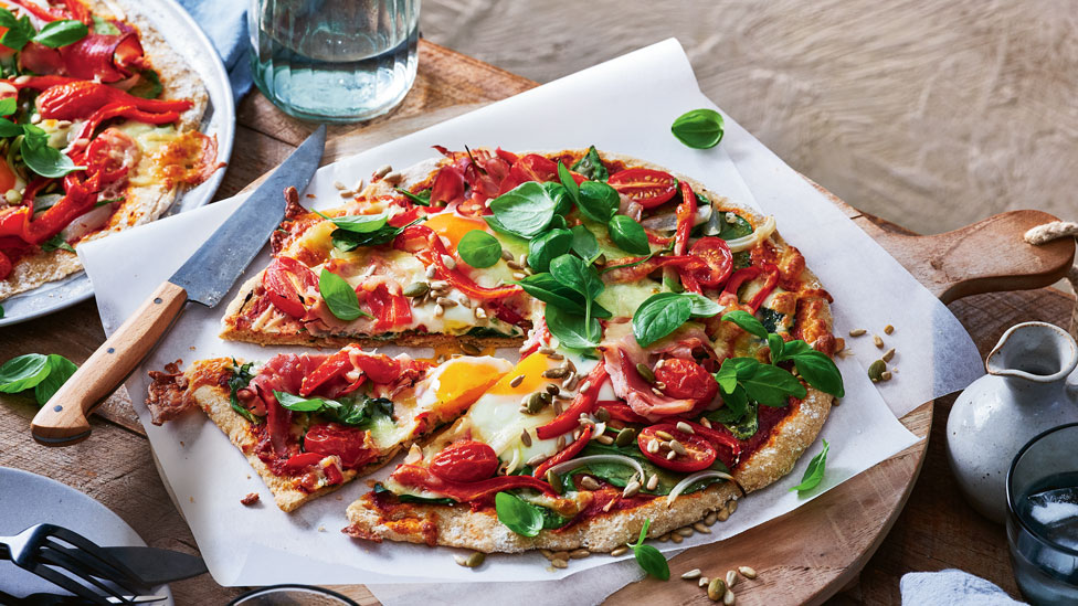 Ham, egg and veggie wholemeal pizza