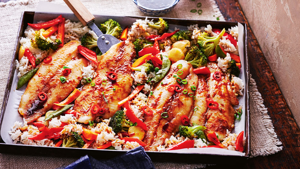 Sticky soy and sesame tray bake