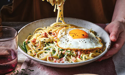 Egg and bacon linguine