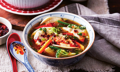 Hot and Sour Pork Dumpling Soup