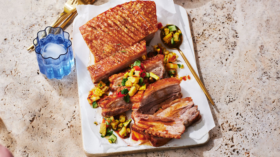 Brent Draper’s pork belly with charred pineapple and chilli salsa