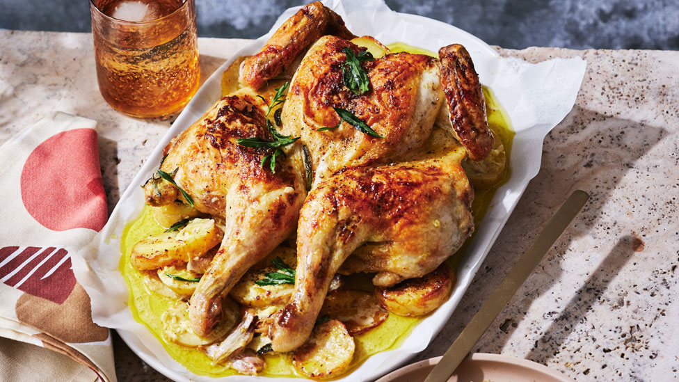 creamy roast chicken with tarragon and potatoes