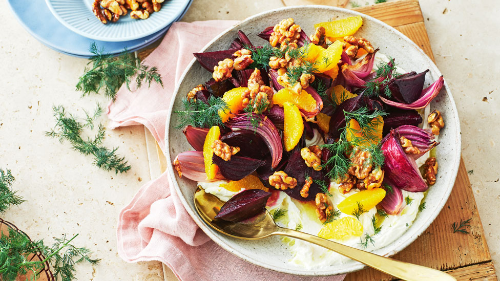 Roasted baby beetroot salad with goat’s cheese cream