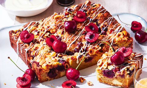 Cherry and hazelnut blondies