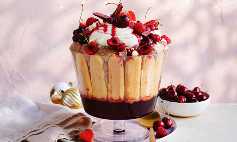 Chocolate cherry tiramisu trifle