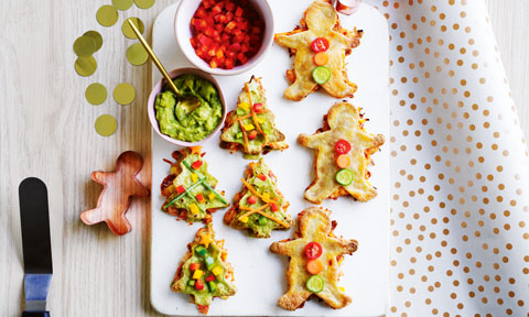 Christmas tree-shaped chicken quesadillas