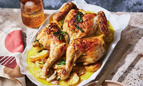 creamy roast chicken with tarragon and potatoes