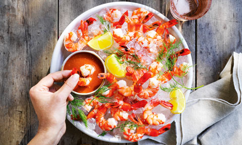 Classic cocktail sauce and prawns