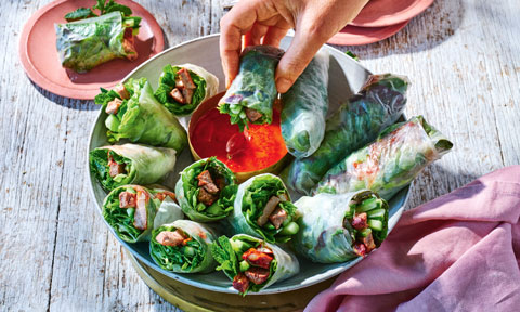 Peking duck rice paper rolls