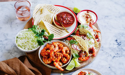 Prawn tacos with BBQ tomato salsa