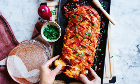 Pull-apart manchego and romesco bread