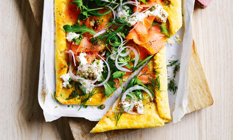 Smoked salmon free-form tart