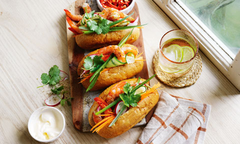Vietnamese-style prawn banh mi