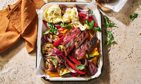 BBQ vegetables with garlic-balsamic steak