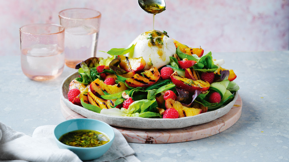 Charred yellow nectarine salad with burrata