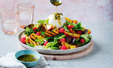 Charred yellow nectarine salad with burrata