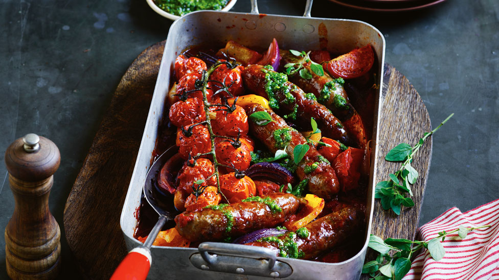 Sausage and veg tray bake 