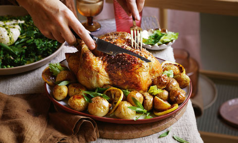 Lemon and tarragon roast chicken with walnut stuffing