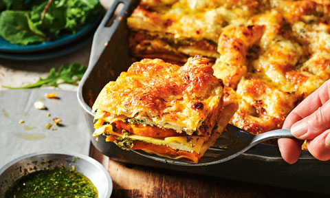 Pumpkin and four-cheese lasagne