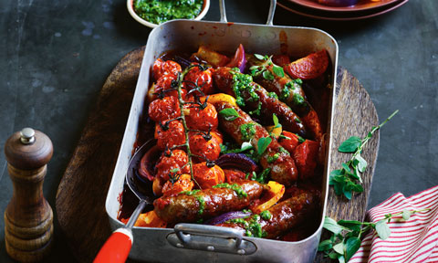 Sausage and veg tray bake