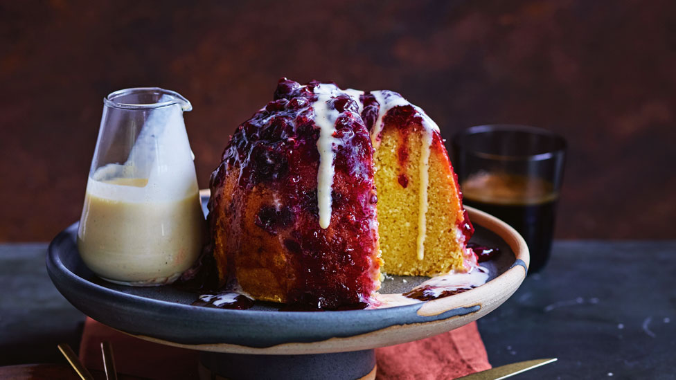 Cherry jam steamed pudding
