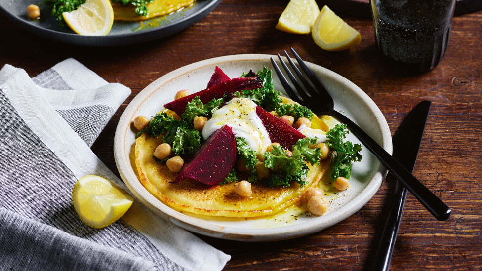 Curtis Stone’s Roasted beetroot with farinata and curry dressing