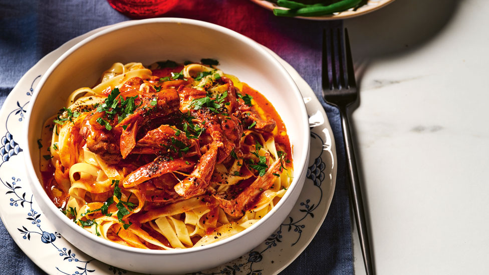 Slow-cooker chicken paprikash with pasta