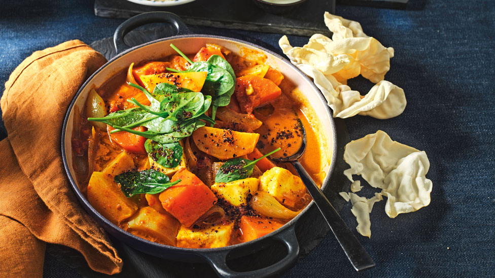 Turnip, sweet potato and paneer curry