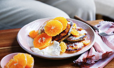 Lemon poppy seed pancakes with mandarin