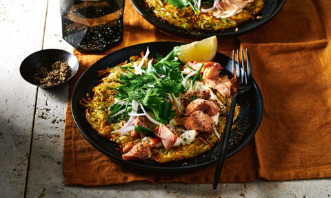 Michael Weldon’s Carisma potato rosti with hot-smoked salmon and herbs