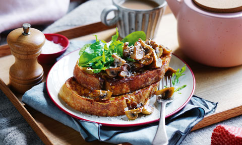 Parmesan French toast with garlic-butter mushrooms