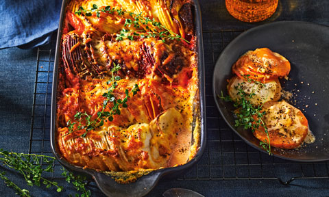 Rainbow root vegetable gratin