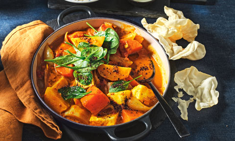 Turnip, sweet potato and paneer curry