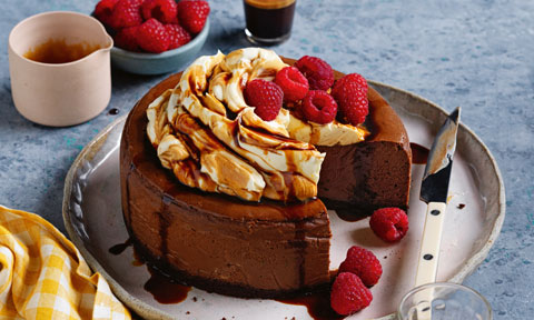 Baked chocolate cheesecake with espresso cream