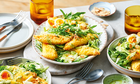Crumbed white fish salad