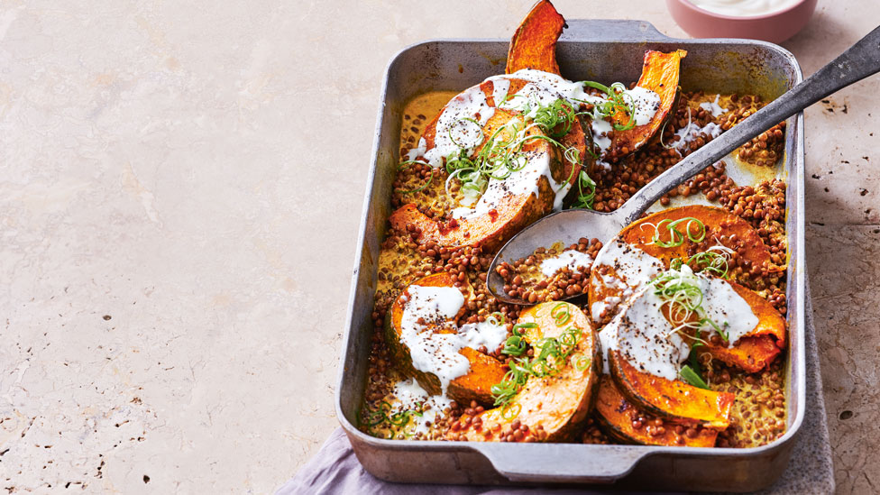 Baked pumpkin and lentil curry