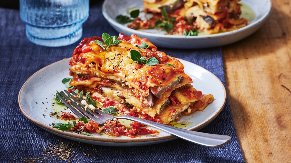 Eggplant and caramelised onion lasagne 