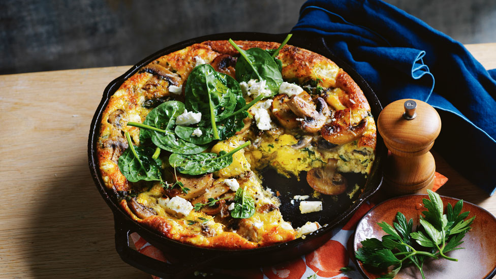 Mushroom, spinach and fetta frittata