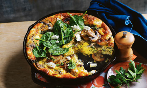 Mushroom, spinach and fetta frittata