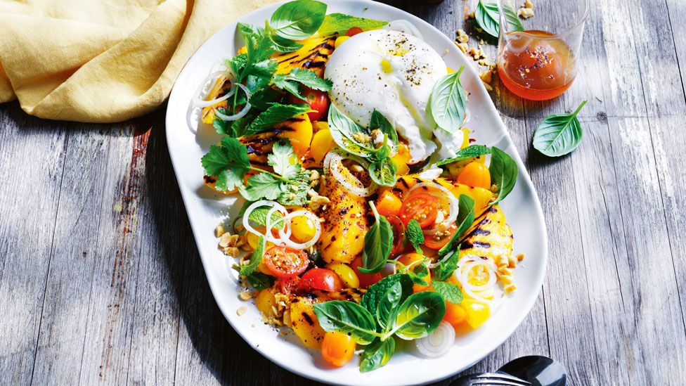 Mango and burrata salad with lime-chilli dressing